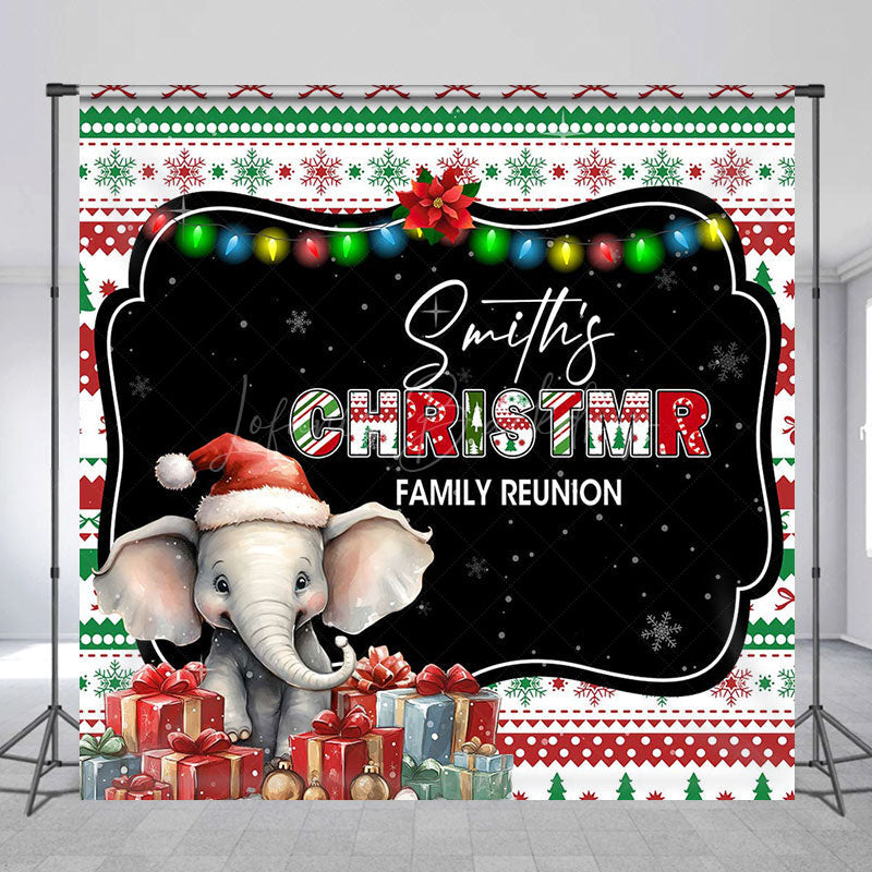 Lofaris Elephant Custom Name Christmr Family Reunion Backdrop