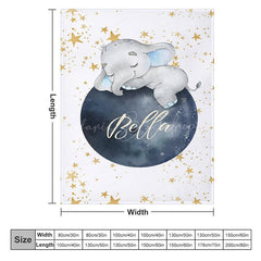 Lofaris Elephant Starry Night Moon Custom Name Baby Blanket