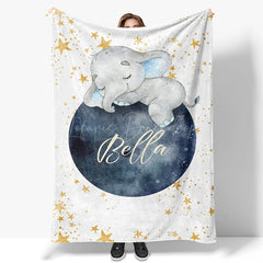 Lofaris Elephant Starry Night Moon Custom Name Baby Blanket