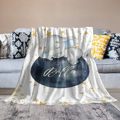 Lofaris Elephant Starry Night Moon Custom Name Baby Blanket