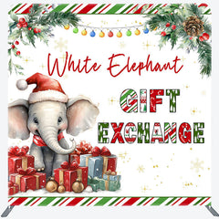 Lofaris Elephant Xmas Gift Exchange Tension Fabric Backdrop