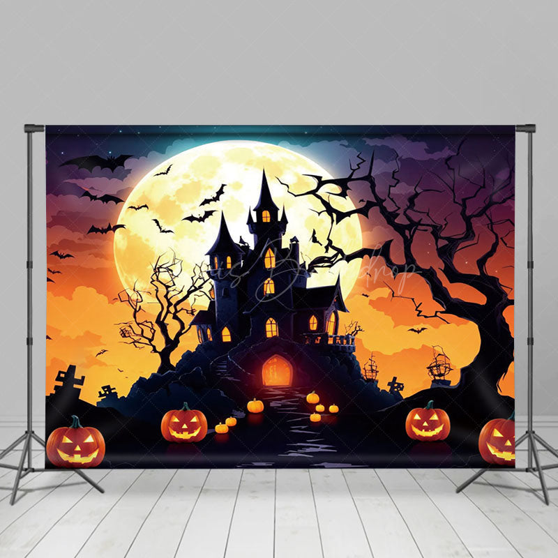 Lofaris Enchant Halloween Castle Glowing Pumpkins Backdrop