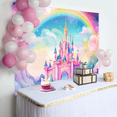 Lofaris Enchant Pink Castle Golden Crowns rainbow Backdrop