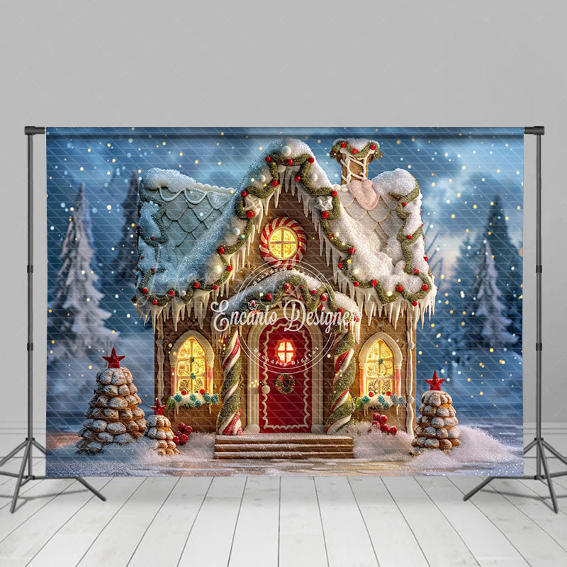 Lofaris Enchanted Candy House Lights Winter Christmas Backdrop