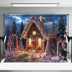 Lofaris Evening Gingerbread House Candy Cane Xmas Backdrop