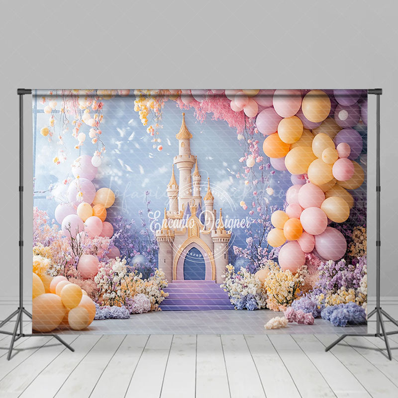 Lofaris Fairy Castle Balloons Floral Cake Smash Backdrop