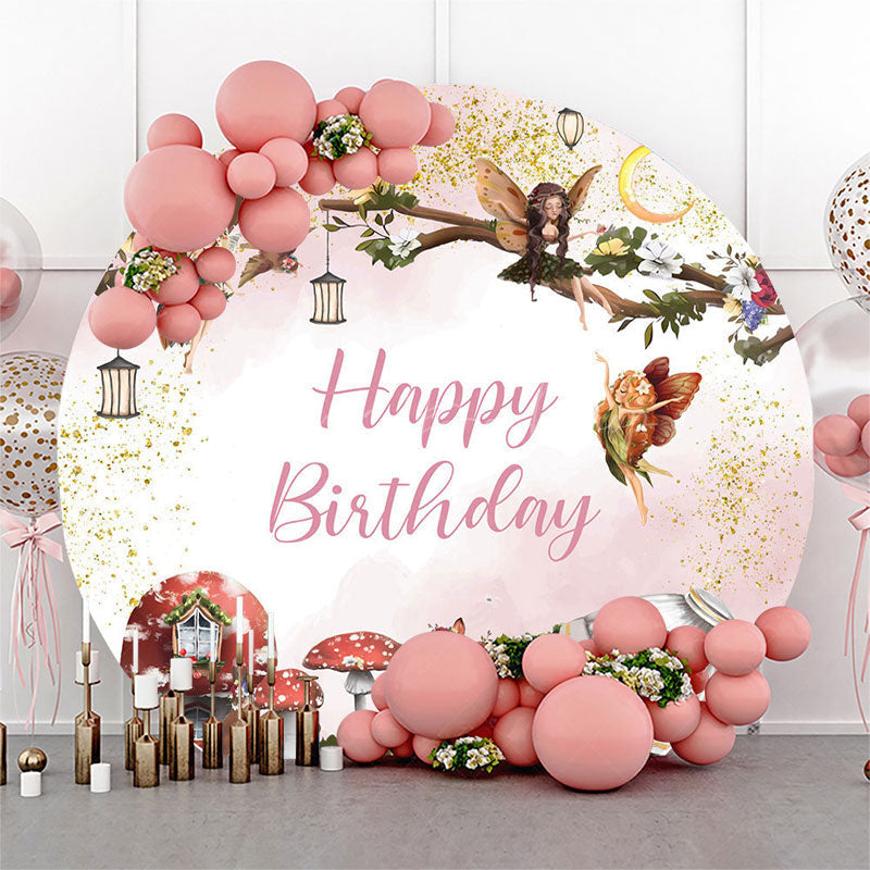 Lofaris Fairy Floral Mushroom Round Happy Birthday Backdrop