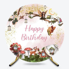 Lofaris Fairy Floral Mushroom Round Happy Birthday Backdrop