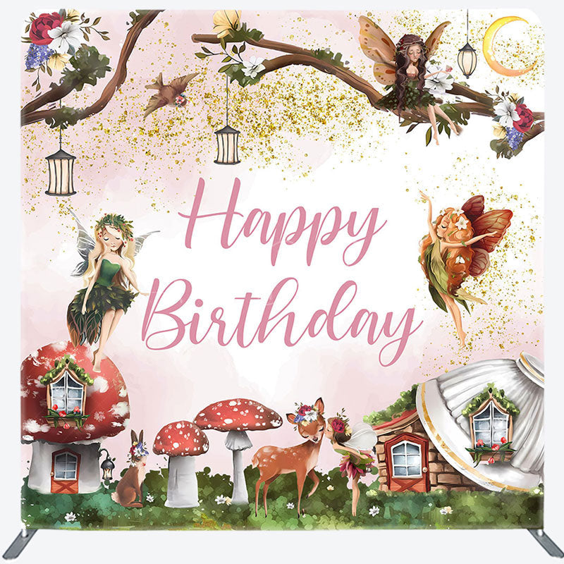 Lofaris Fairy Floral Mushroom Spring Happy Birthday Backdrop