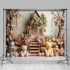 Lofaris Fairy House Floral Bear Cake Smash Room Set Backdrop