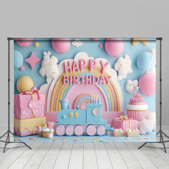 Lofaris Fairy Rainbow Balloons Train Cake Smash Backdrop