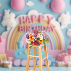 Lofaris Fairy Rainbow Balloons Train Cake Smash Backdrop