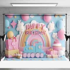 Lofaris Fairy Rainbow Balloons Train Cake Smash Backdrop