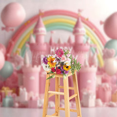 Lofaris Fairy Rainbow Pink Castle Gifts Cake Smash Backdrop