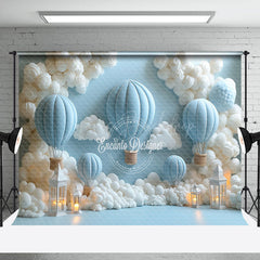 Lofaris Fairy Tale Blue Hot Air Balloon White Cloud Backdrop