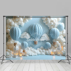 Lofaris Fairy Tale Blue Hot Air Balloon White Cloud Backdrop