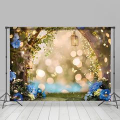 Lofaris Fairy Tale Blue Natural Floral Forest Bokeh Backdrop