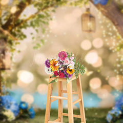 Lofaris Fairy Tale Blue Natural Floral Forest Bokeh Backdrop