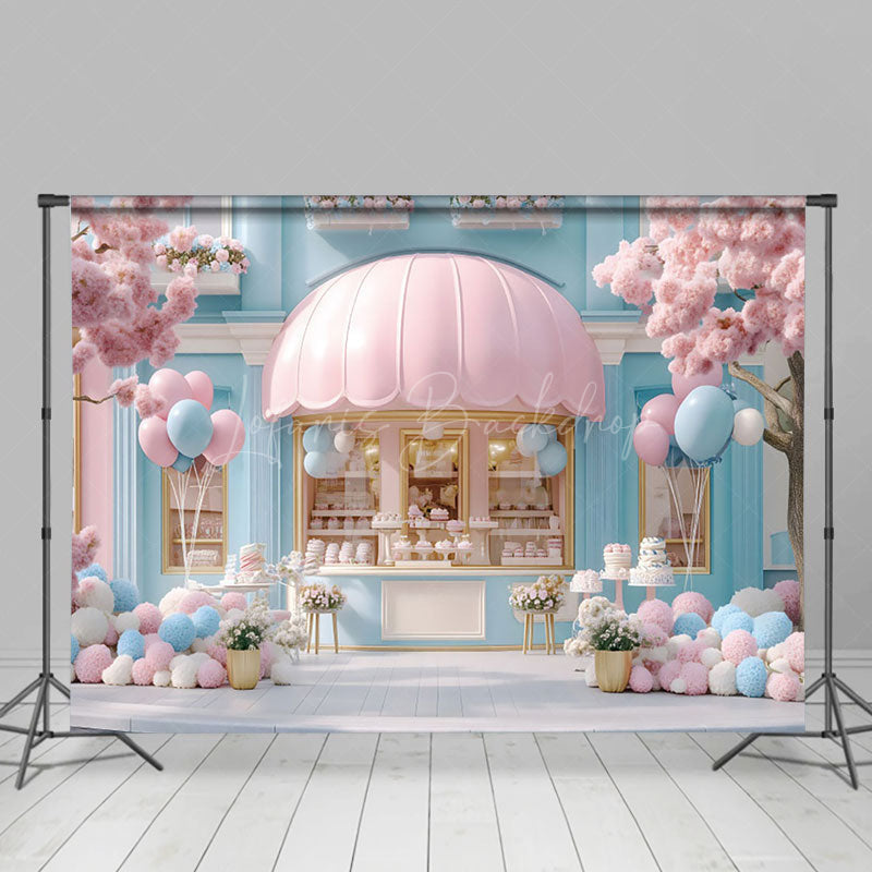 Lofaris Fairy Tale Blue Pink Dessert Shop Cake Smash Backdrop