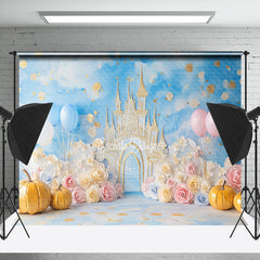 Lofaris Fairy Tale Castle Floral Pumpkin Cake Smash Backdrop