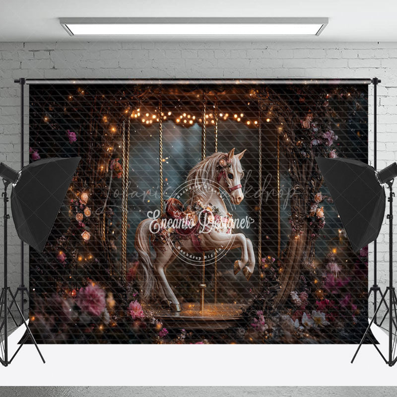 Lofaris Fairy Tale Night Floral Carousel Fine Art Backdrop