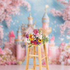 Lofaris Fairy Tale Pink Floral Castle Cake Smash Backdrop