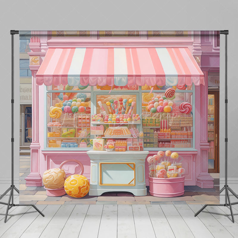 Lofaris Fairy Tale Pink Street Candy Shop Cake Smash Backdrop