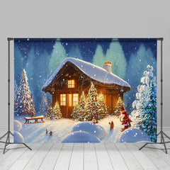 Lofaris Fairy Tale Snow Wild Forest Cabin Christmas Backdrop