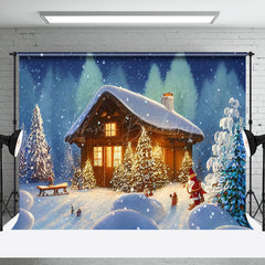 Lofaris Fairy Tale Snow Wild Forest Cabin Christmas Backdrop