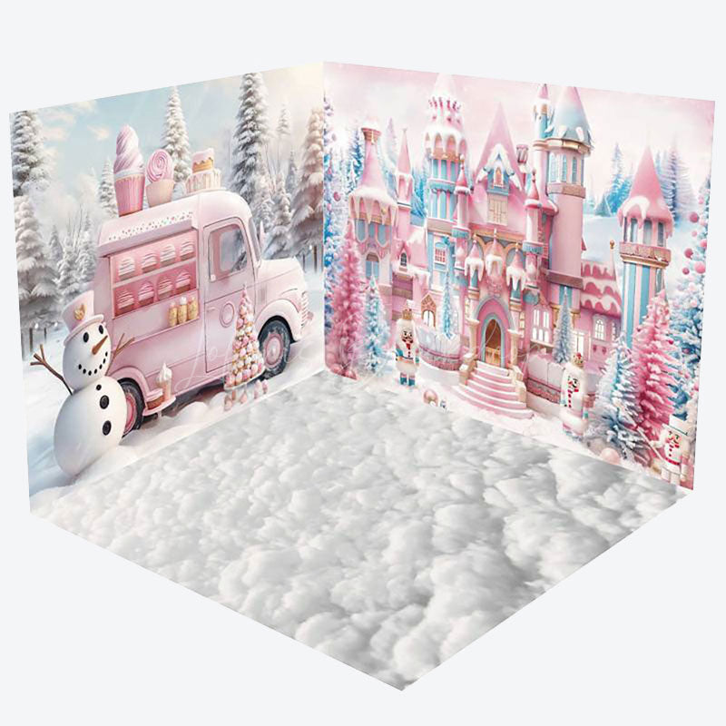 Lofaris Fairy Tale Snowy Castle Christmas Room Set Backdrop