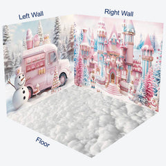 Lofaris Fairy Tale Snowy Castle Christmas Room Set Backdrop