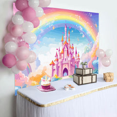 Lofaris Fairytale Castle Golden Crowns Rainbow Sky Backdrop