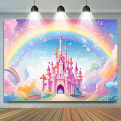 Lofaris Fairytale Castle Golden Crowns Rainbow Sky Backdrop