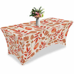 Lofaris Fall Tangerine Botanical Leaves Simple Stretch Table Cover