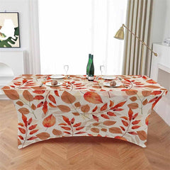 Lofaris Fall Tangerine Botanical Leaves Simple Stretch Table Cover