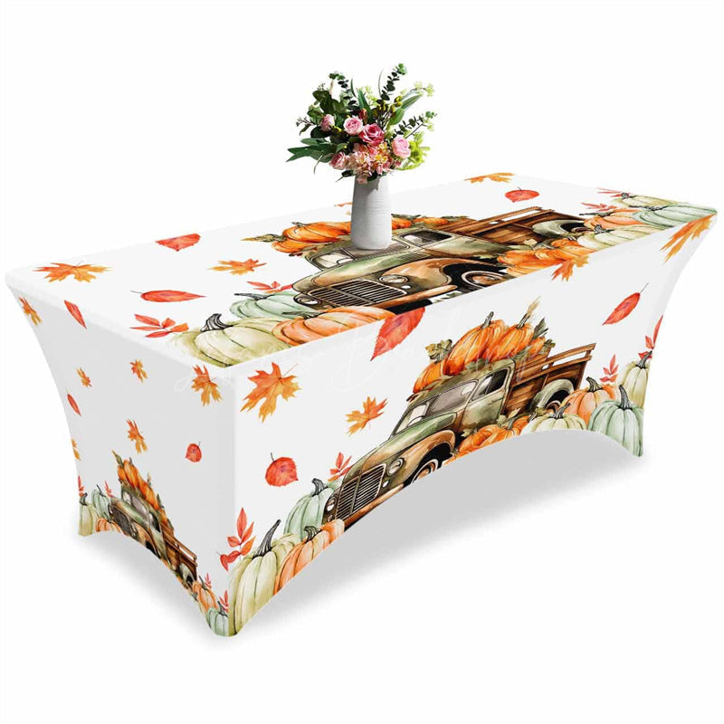 Lofaris Fall Thanksgiving Farm Truck Pumpkin Stretch Table Cover