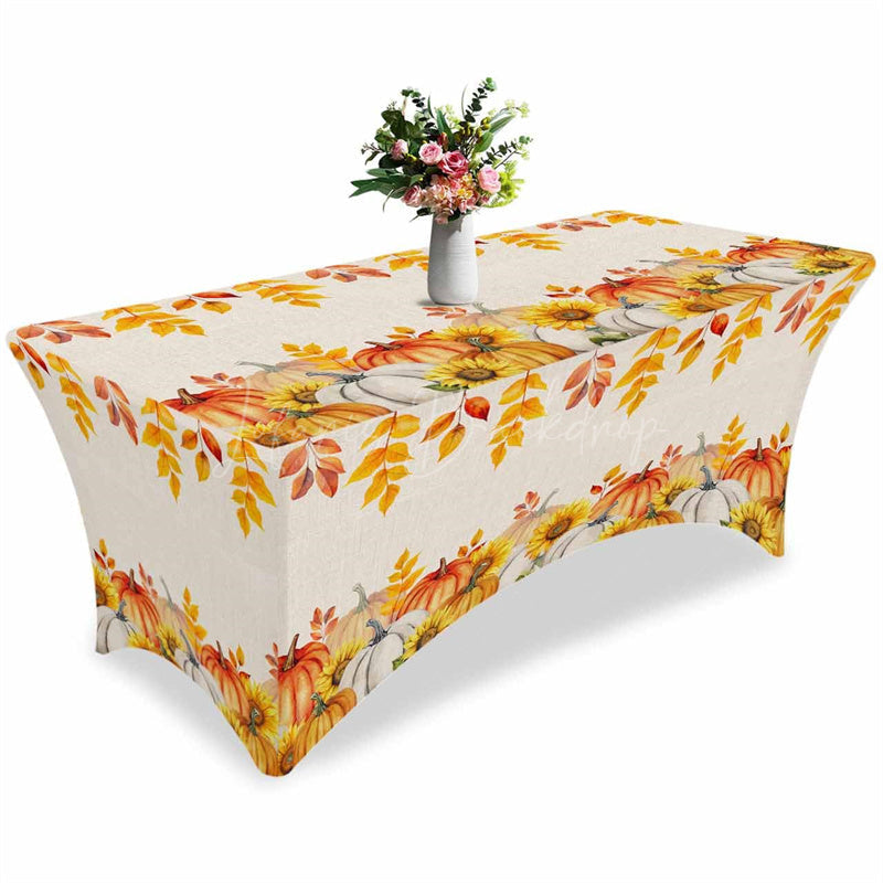 Lofaris Fall Thanksgiving Watercolor Pumpkin Stretch Table Cover