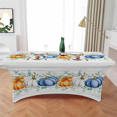 Lofaris Fall Thanksgiving Watercolor Pumpkin Wooden Stretch Table Cover