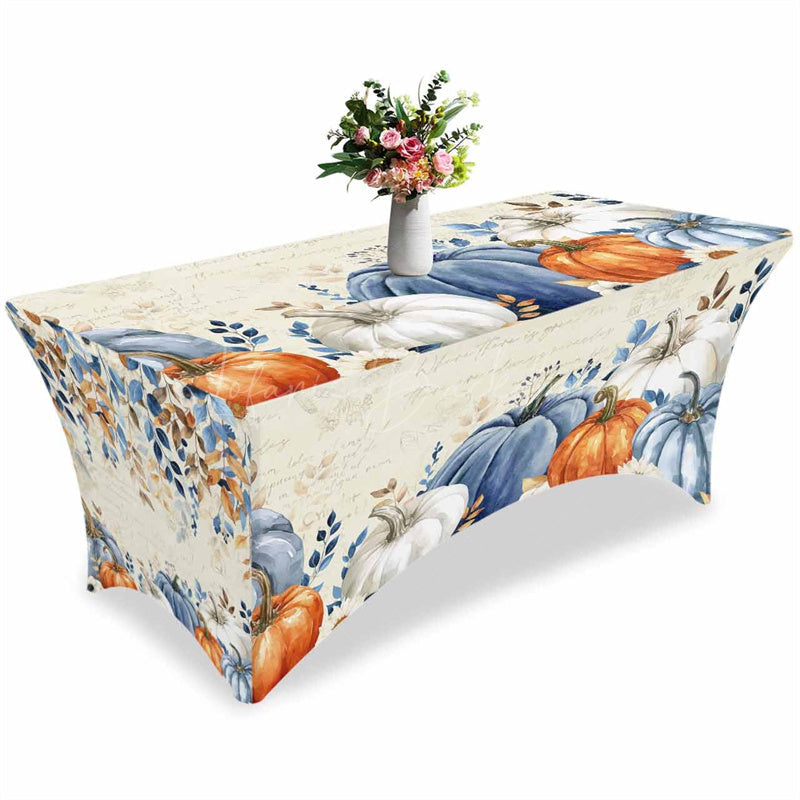 Lofaris Fall Thanksgiving Watercolor Pumpkins Stretch Table Cover