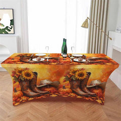 Lofaris Fall Thanksgiving West Cowboy Boot Stretch Table Cover