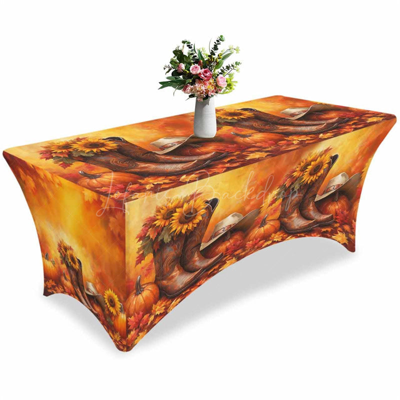 Lofaris Fall Thanksgiving West Cowboy Boot Stretch Table Cover