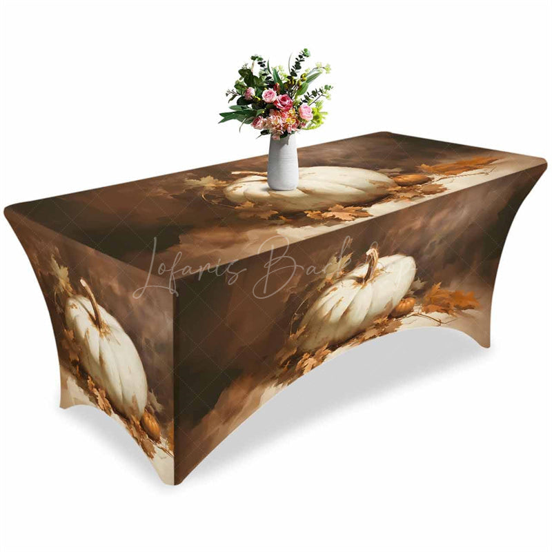 Lofaris Fall Thanksgiving White Pumpkin Elegant Stretch Table Cover