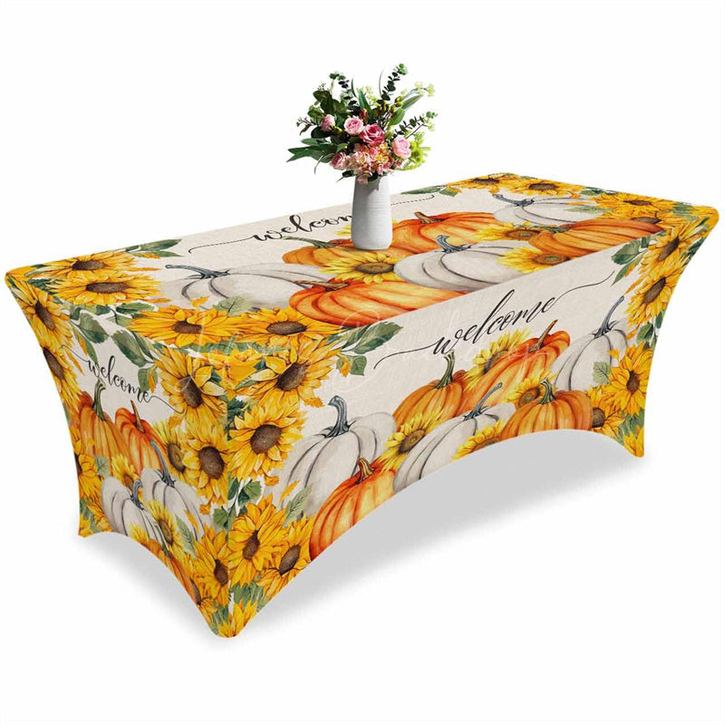 Lofaris Fall Watercolor Pumpkin Sunflower Cute Stretch Table Cover