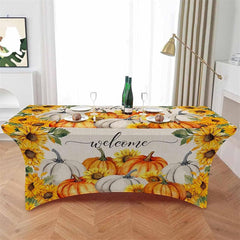 Lofaris Fall Watercolor Pumpkin Sunflower Cute Stretch Table Cover