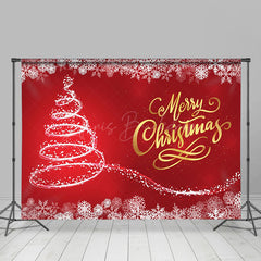 Lofaris Falling Snow Xmas Tree Red Merry Christmas Backdrop