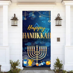 Lofaris Fantasy Blue Bokeh Candlestick Hanukkah Door Cover