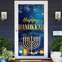 Lofaris Fantasy Blue Bokeh Candlestick Hanukkah Door Cover