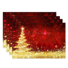 Lofaris Fantasy Gold Shining Tree Xmas Set Of 4 Placemats