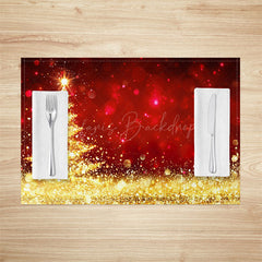 Lofaris Fantasy Gold Shining Tree Xmas Set Of 4 Placemats