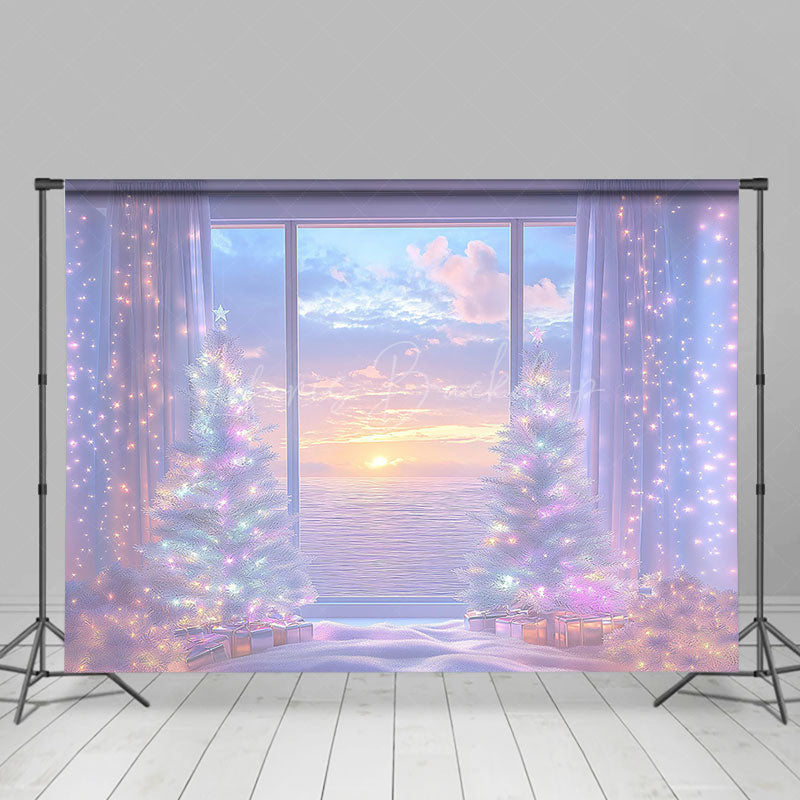 Lofaris Fantasy Light Window Sunset Christmas Tree Backdrop